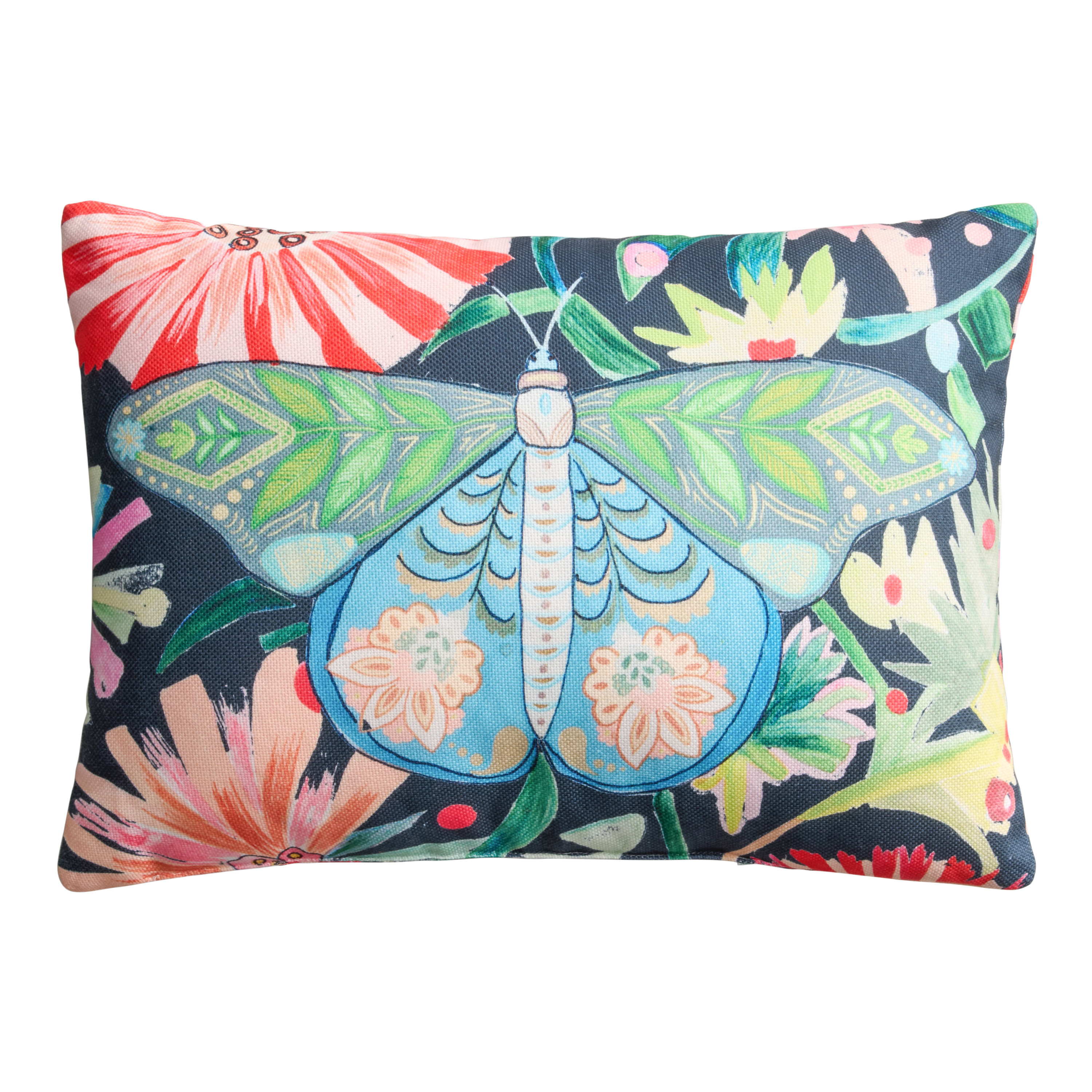 Multicolor Butterfly and Botanical Printed Lumbar Pillow | World Market