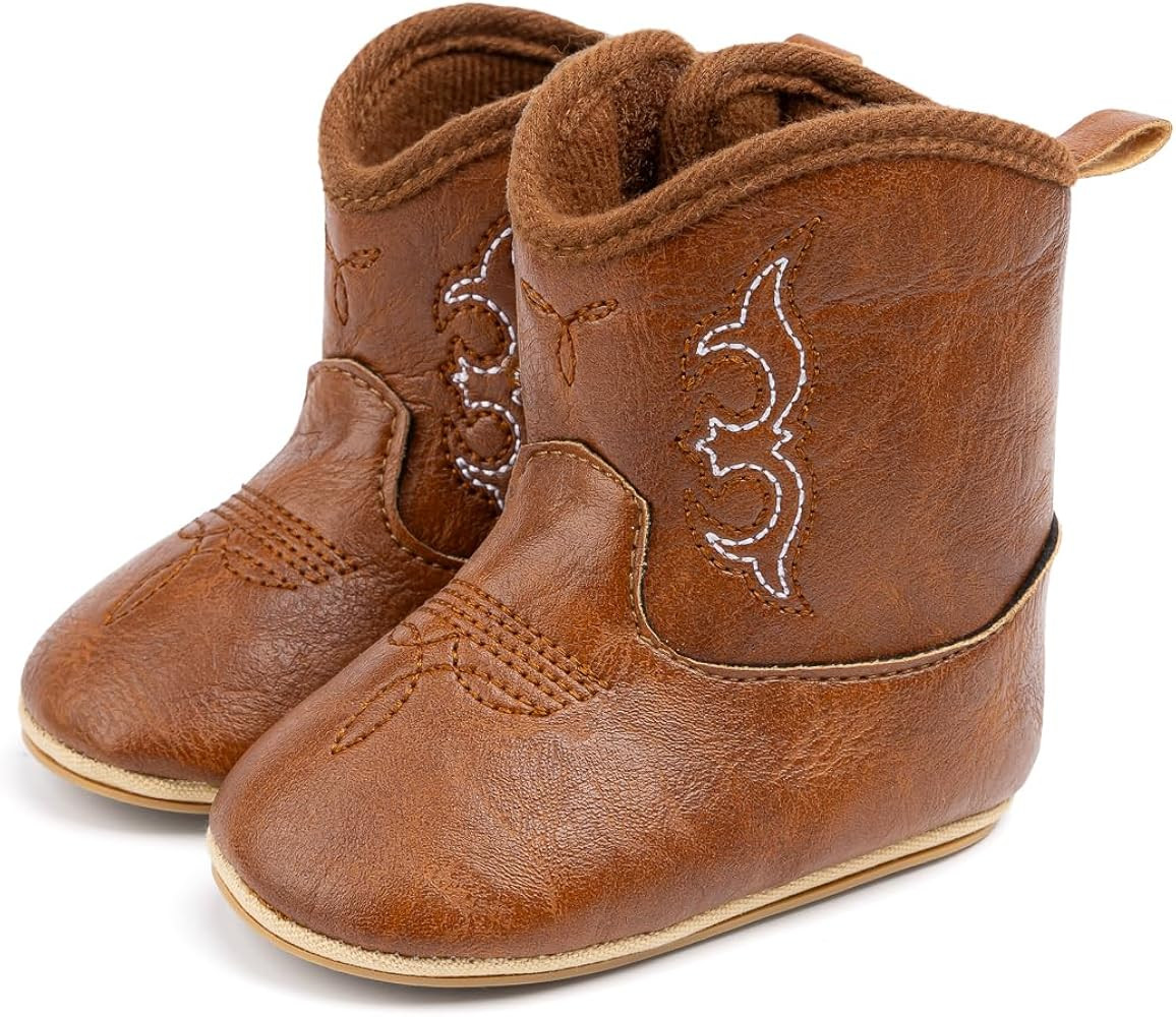 Baby Western Cowboy Boots Infant Boys Girls Non-Slip Soft Sole Booties Toddler Newborn First Walk... | Amazon (US)