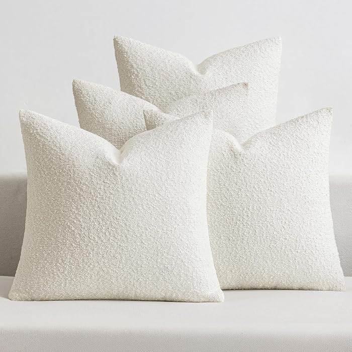 MIULEE Pack of 4 Decorative Textured Boucle Throw Pillow Covers 18x18 Inch White Accent Pillow Ca... | Amazon (US)