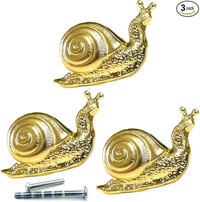 3Pcs Gold Snail Drawer Knob - Vintage Snail Dresser Handles, Animal Knobs, Kids Handles, Furnitur... | Amazon (US)