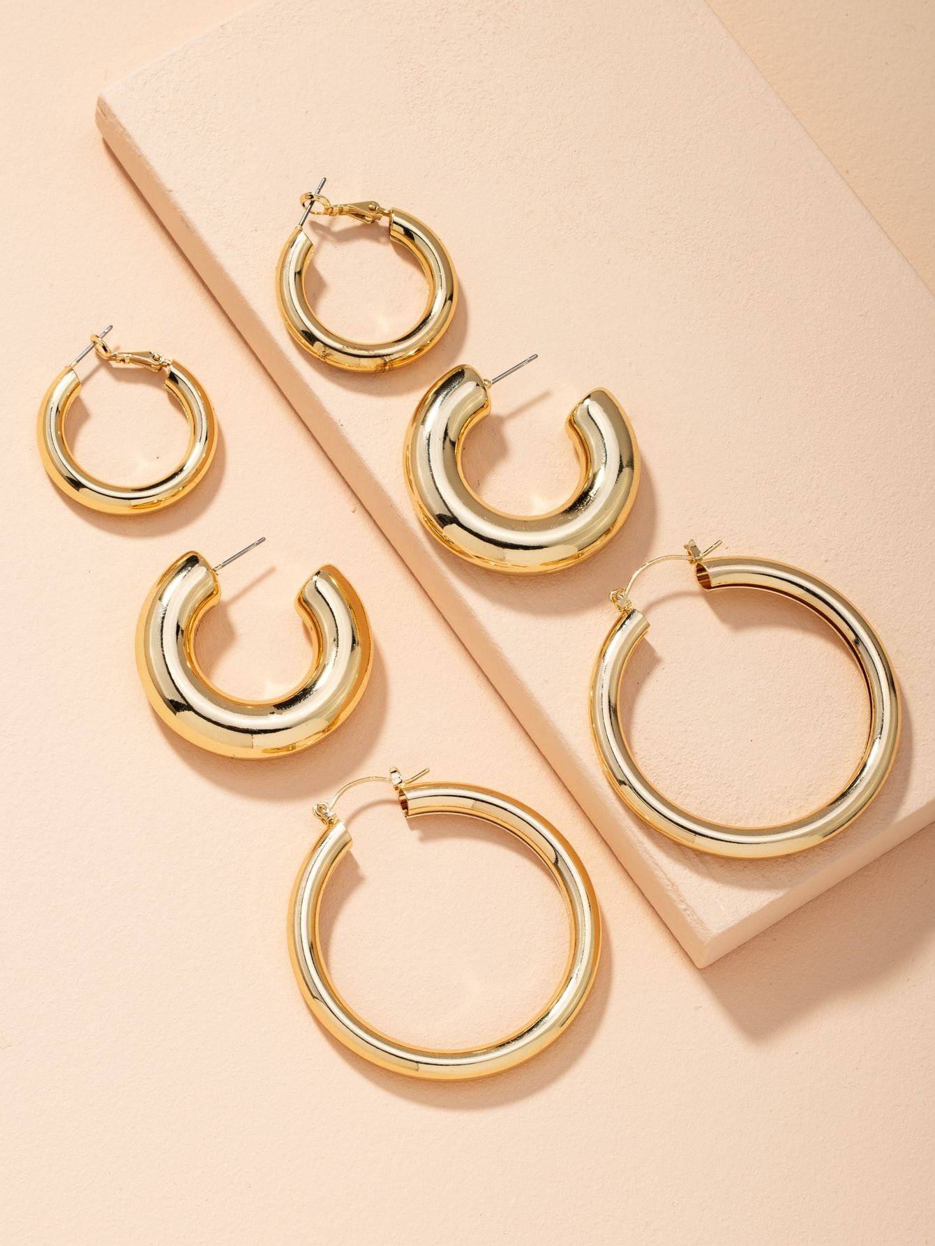 3pairs Chunky Hoop Earrings | SHEIN