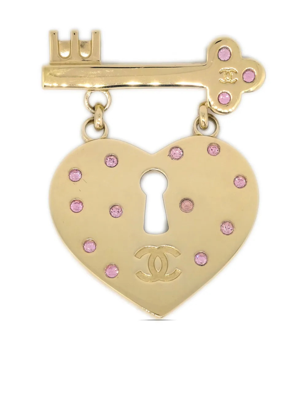 CHANEL Pre-Owned 2002 heart rhinestone brooch - Gold | Farfetch Global