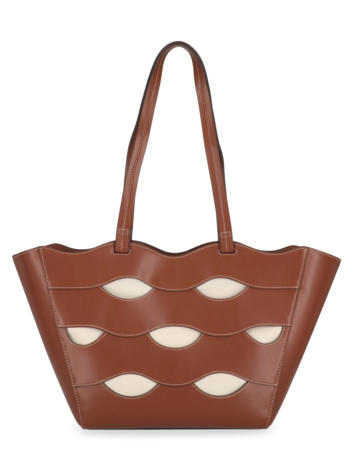 Free Assembly Women's Allegra Faux Leather Cut Out Tote Handbag, Cognac/Cream | Walmart (US)