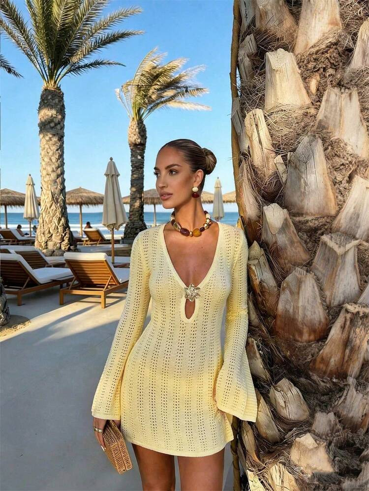 FOR BEAUTY New Women Knitted Dress, Summer Casual Vacation Style, Perfect For Outdoor Activities In The Summer, Brown Dress, Beach Dress Summer Dress | SHEIN