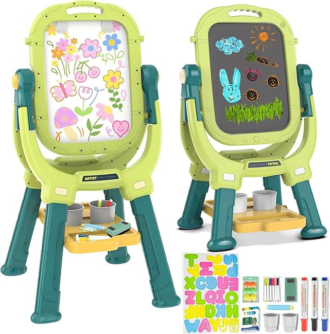 Easel for Kids, Toddler Art Easel Adjustable Standing, Magnetic Double Sided Easel with Painting ... | Amazon (US)