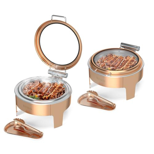 ROVSUN 6QT Chafing Dishes for Buffet 2 Pack, Roll Top Chafing Dish Buffet Set, Round Chafers and Buffet Warmers Sets with Glass Lid & Serving Tong for Parties Weddings Catering Events, Rose Gold | Amazon (US)