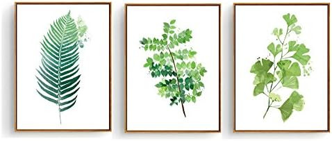 Hepix Green Leaves Wall Art, Tropical Palm Ginko Leaf Canvas Wall Decor, Simple Framed Wall Pictu... | Amazon (US)