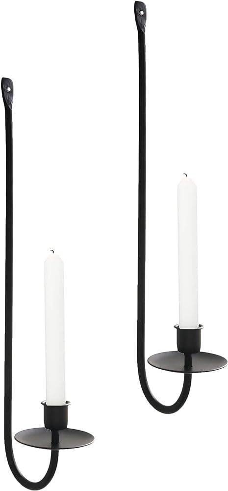 Remenna Metal Wall Candle Sconce Holder Set of 2 Wall Mount Candleholder Pillar Holder Black Mode... | Amazon (US)