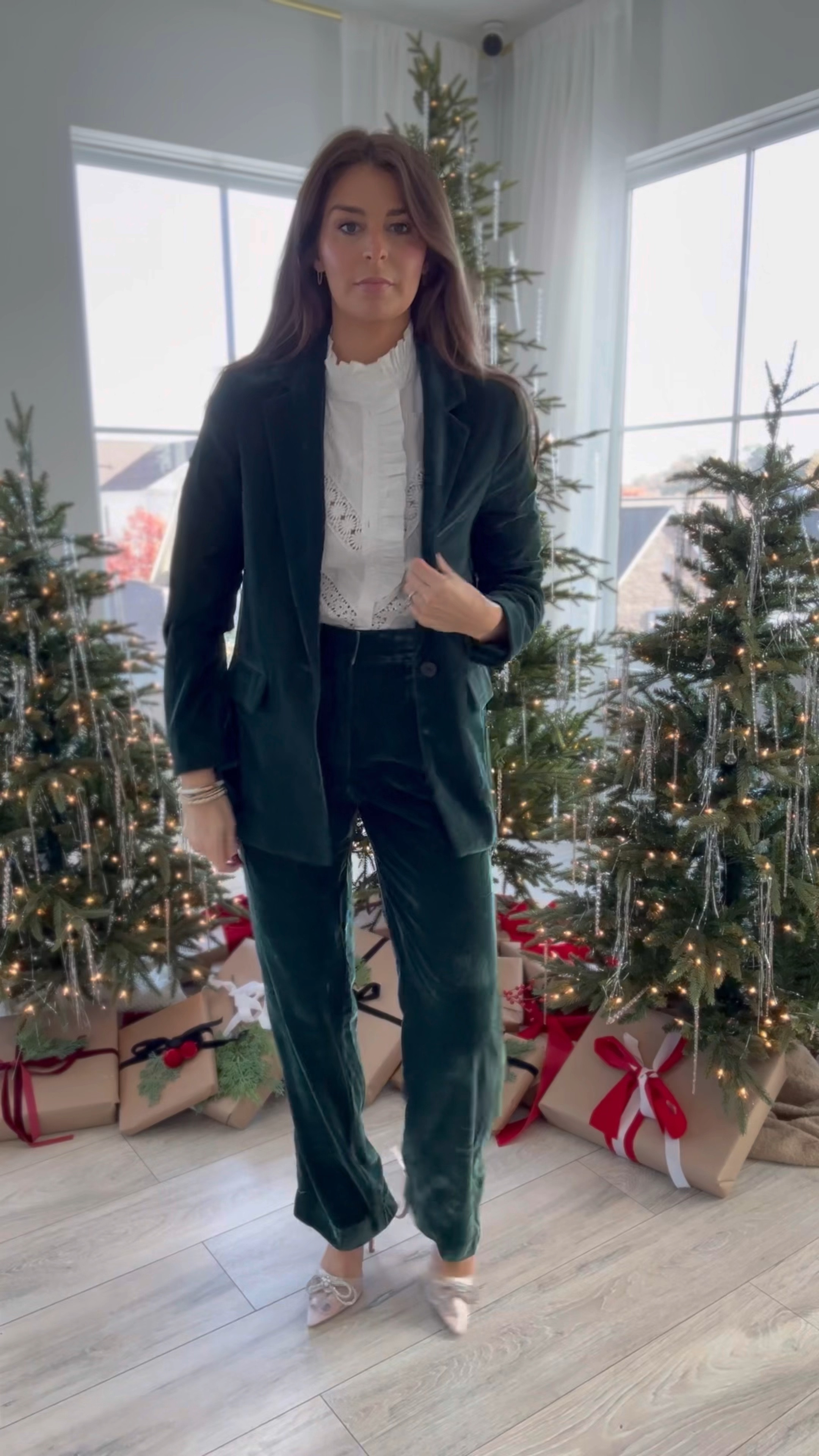 Outfit 1 - 
Blazer / top / pants - small 
Shoes TTS 

Outfit 2 
Top- small 
Shoes TTS 

Outfit 3 
Top xs
Ladycoat - small 
Shoes TTS 

#LTKGiftGuide #LTKCyberWeek #LTKHolidaySale