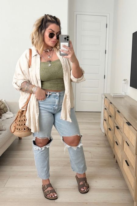 Jeans 14
Tank M/L free people but also linked amazon one as well.
Shirt linked similar 
Bag is old so also linked similar 
Sandals tts 
Lipstick Kim kw
Liner nyx natural 
#midsize #ootd #casualoutfit 

#LTKmidsize #LTKstyletip #LTKfindsunder100

#LTKMidsize #LTKFindsUnder50 #LTKFindsUnder100