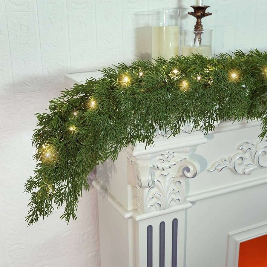 Realistic Christmas Garland With 8 Lighting Modes 6FT Real Touch Lush Artificial Cypress Garlands... | Amazon (US)