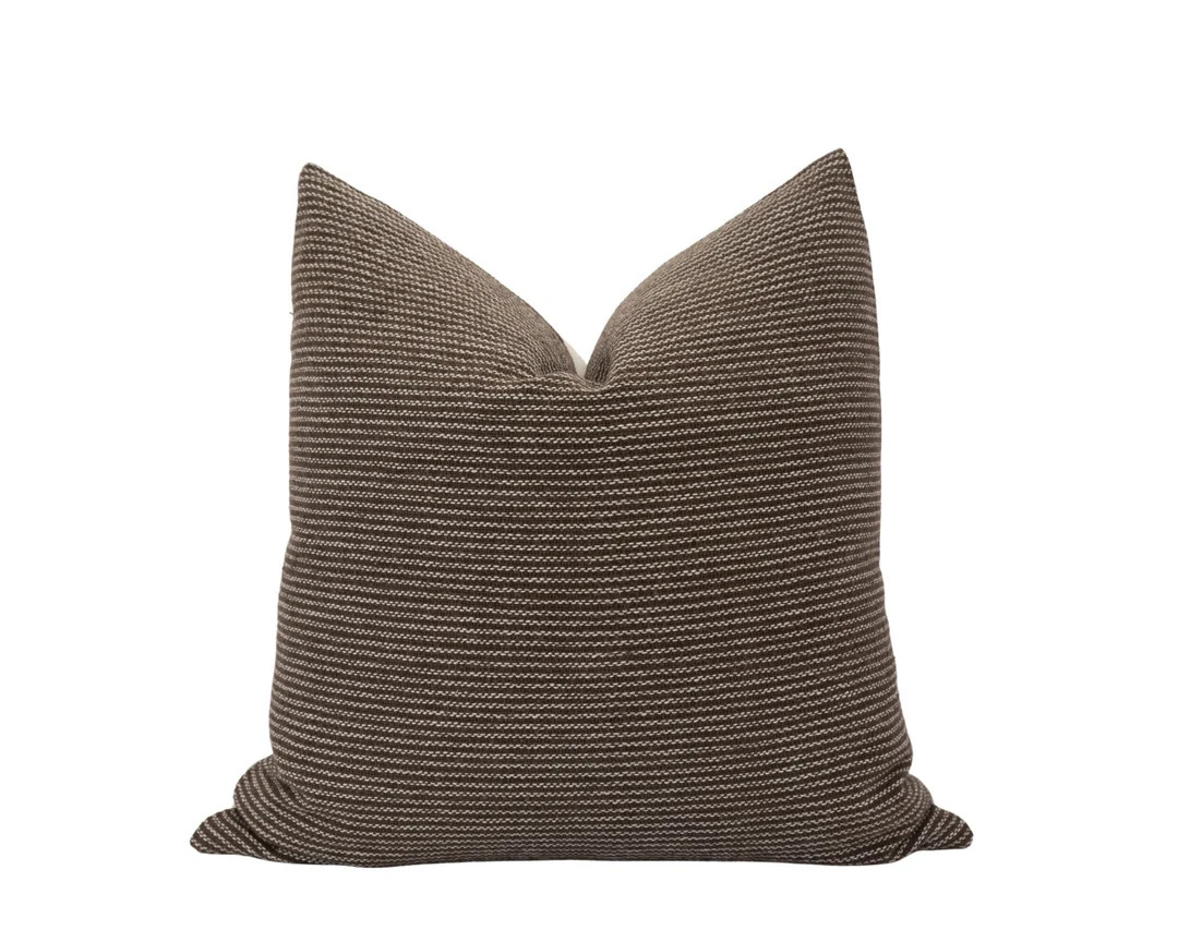 PHOENIX || Woven Brown Pillow Cover Brown Stripe Pillow Dark Brown Pillow Cover Textured Brown Pi... | Etsy (US)