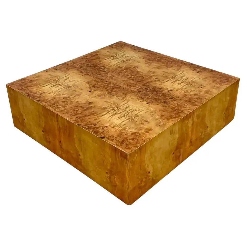 Vintage 80s Ashe Burl Wood Coffee Table After Milo Baughman for Thayer Coggin | 1stDibs