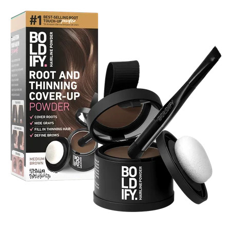 BOLDIFY Root Touch Up Powder with Brush, Covers Thinning Hair & Grays, Water-Resistant, Medium Brown, 4g | Walmart (US)
