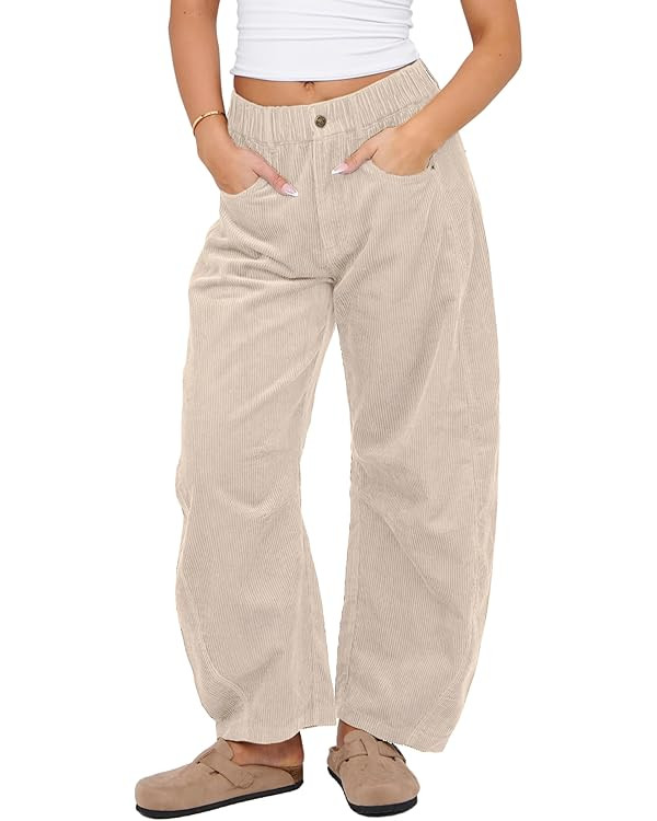 Lviefent Womens Mid Rise Cord Barrel Jeans Casual Baggy Wide Leg Corduroy Cropped Ankle Pants wit... | Amazon (US)
