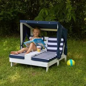 White Double Chaise Lounge with Cup Holders – Navy & White Stripes | KidKraft