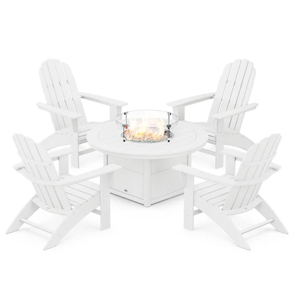 Vineyard Curveback Adirondack 5-Piece Conversation Set with Fire Pit Table | Wayfair North America