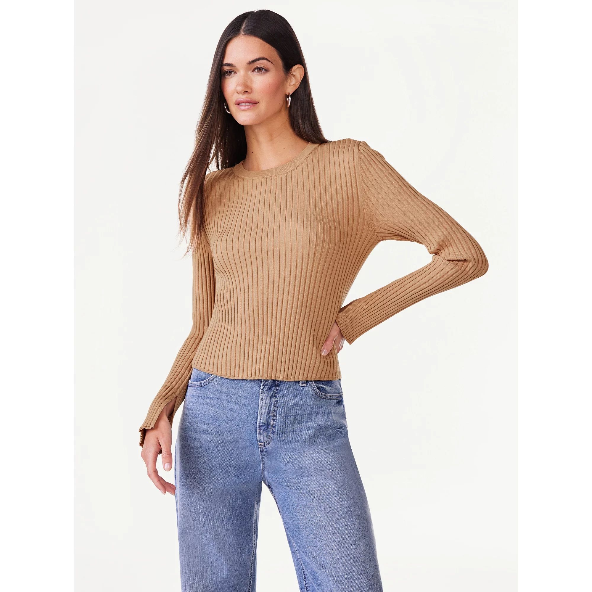Scoop Women’s Rib Knit Sweater with Long Sleeves, Sizes XS-XXL | Walmart (US)