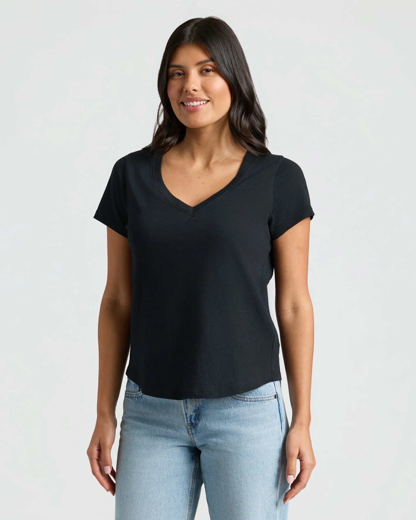 Womens Black Relaxed Slub V-Neck Tee | True Classic