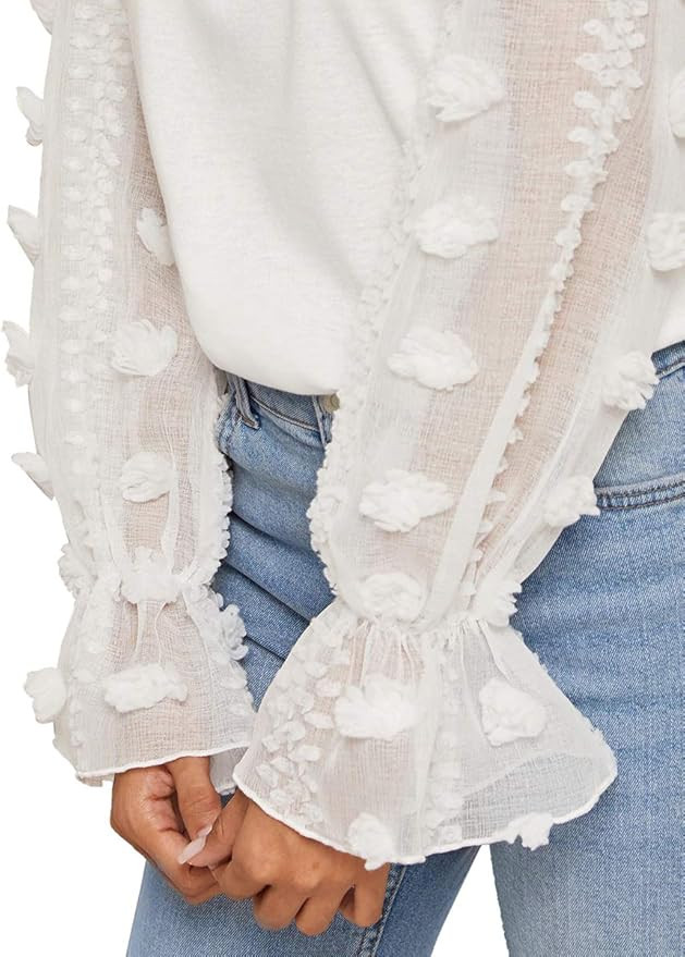 ROMWE Women's Casaul Mesh Long Sleeve Round Neck Solid Blouse Top Tee | Amazon (US)