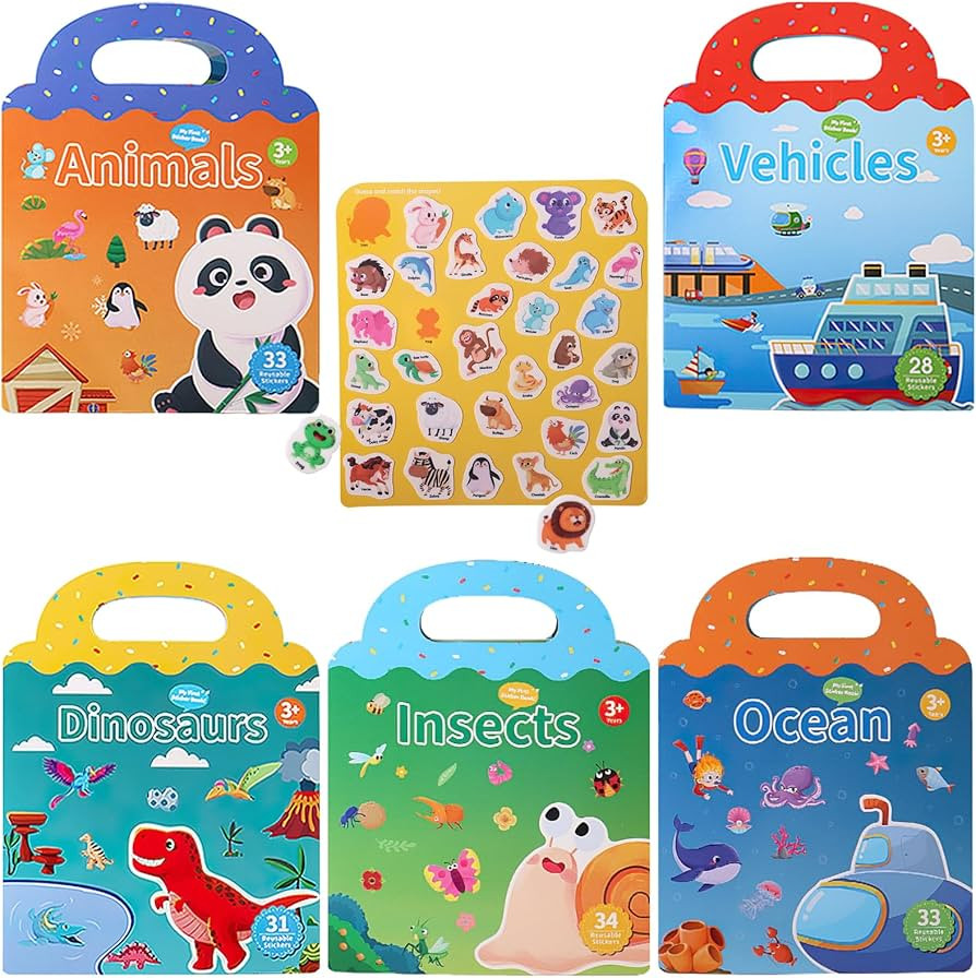 5 Pack Portable Jelly Sticker Quiet Book for Kids, Reusable Sticker Book for Toddlers, Preschool ... | Amazon (US)