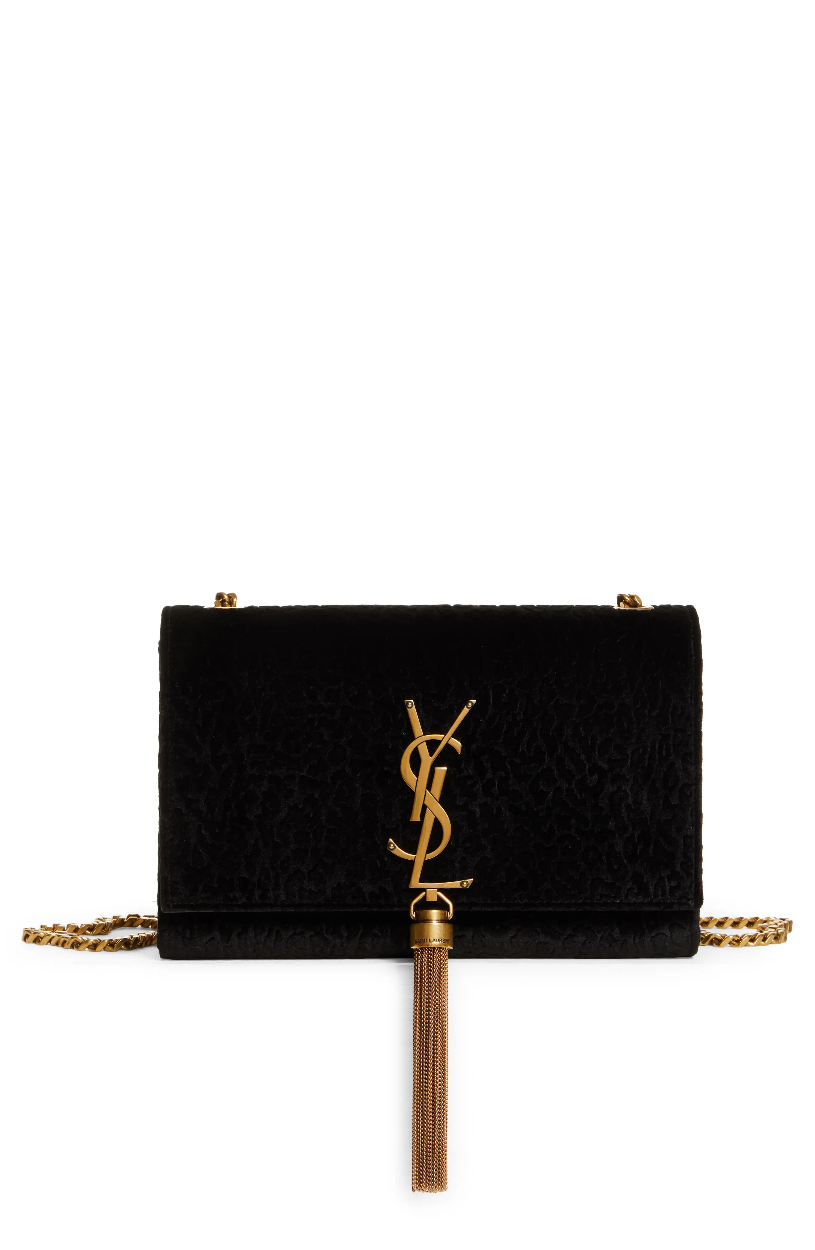 Saint Laurent Small Kate Flocked Velvet Crossbody Bag in Nero at Nordstrom | Nordstrom