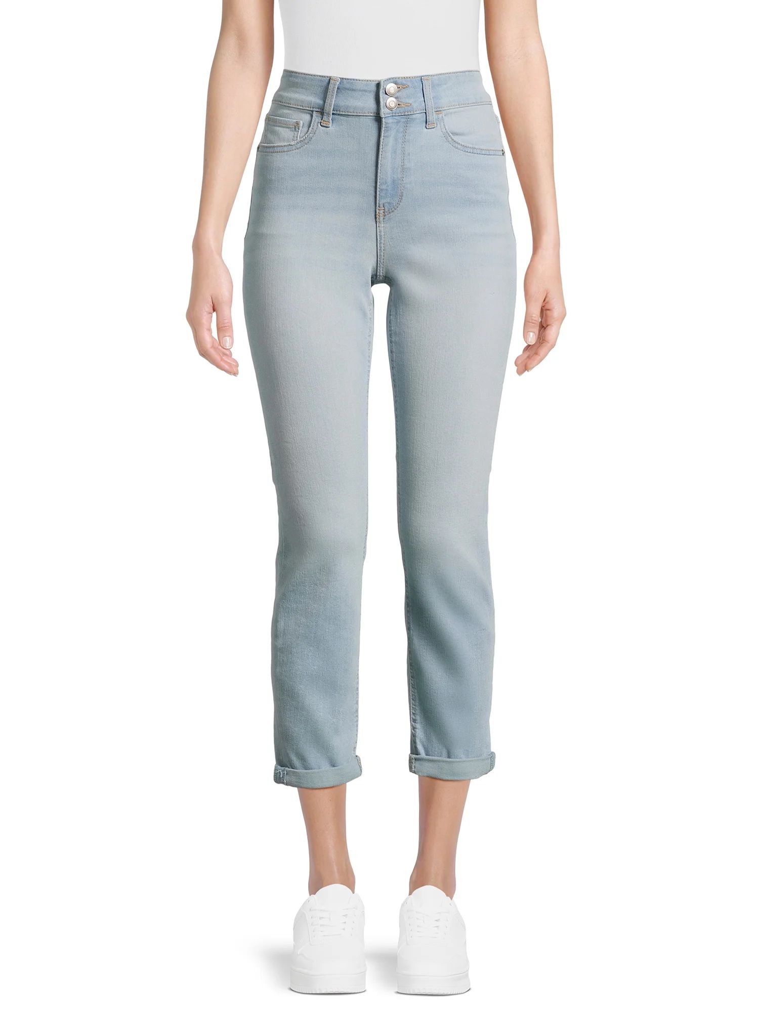 No Boundaries Juniors' Mid Rise Double Button Cropped Jeans, 29" Inseam, Sizes 1-21 | Walmart (US)