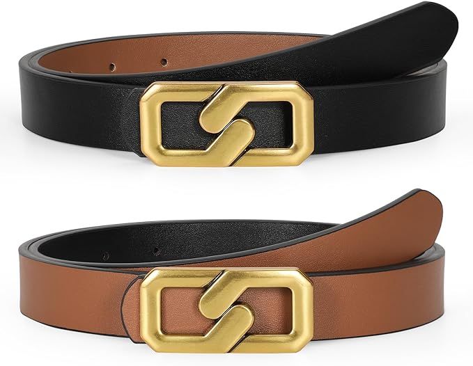 Reversible Leather Belt for Women, Gold Buckle Leather Belt for Jeans Pants | Amazon (US)