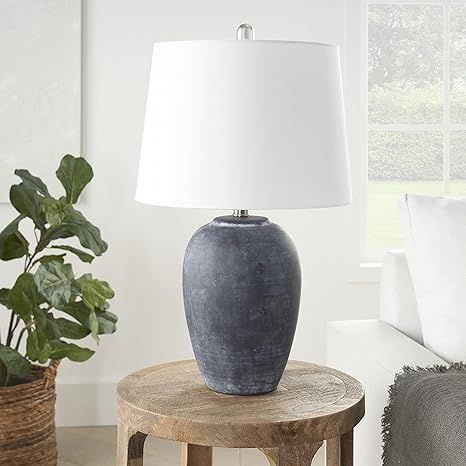 Nourison 23" Black Washed Ceramic Urn Table Lamp for Bedroom, Living Room, Dining Room, Office | Amazon (US)