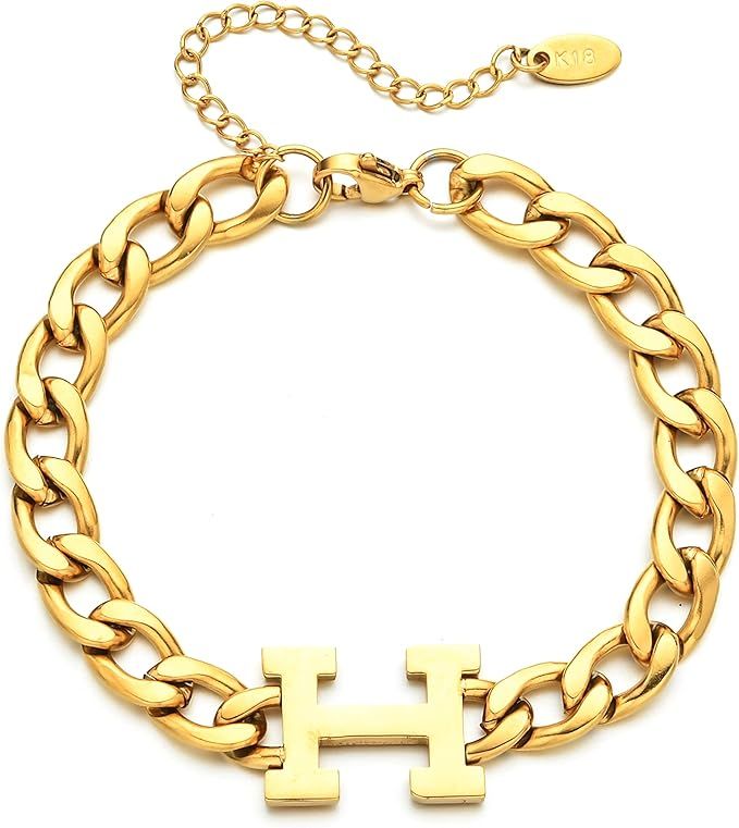 TassadarGlory Initial Bracelet for Women-Gold/Silver Cuban Link Chain Bracelets Aesthetic Cute Ti... | Amazon (US)