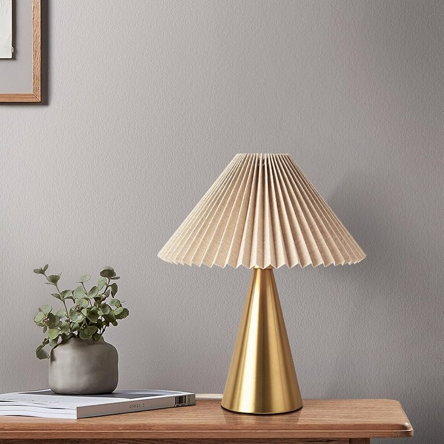 Gold Small Table Lamp, Cute Table Lamp, Pleated Table Lamp,Brass Gold Bedroom Lamps for Nightstan... | Amazon (US)