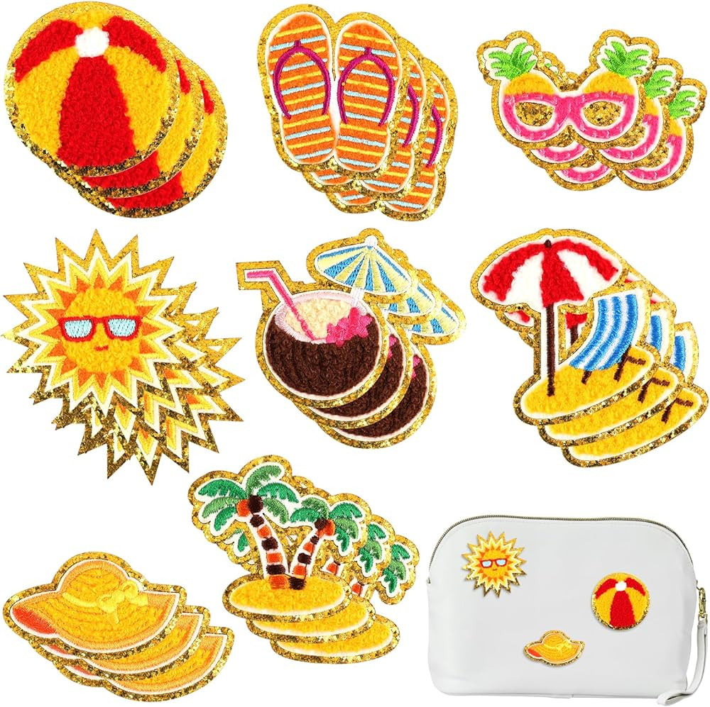 24 Pcs Summer Chenille Patches Iron on Patches Varsity Patches Summer Embroidered Cloth Patches S... | Amazon (US)