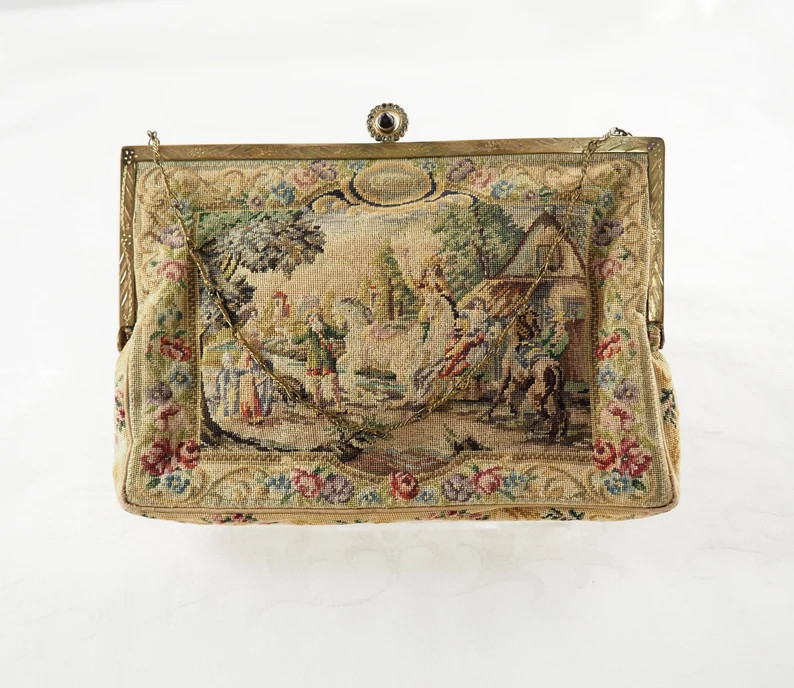 Vintage Austrian Micro Petit Point Evening Bag, Scenic Petit Point, 17th Century Village Scene Wi... | Etsy (US)