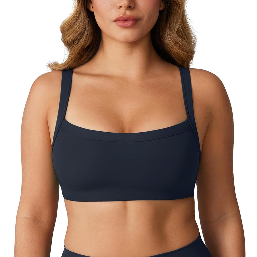 Hugcurve Adjustable Sports Bra Square Neck Wireless Padded Yoga Workout Tops | Amazon (US)