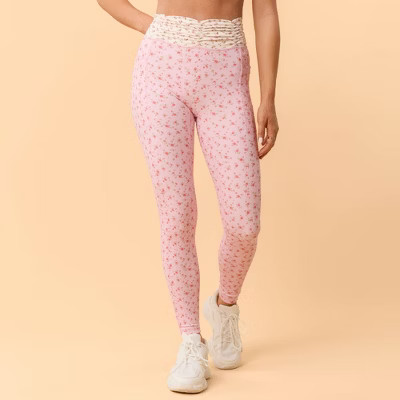 Blogilates Women's Ruched Waist Leggings - Pink Floral XL | Target