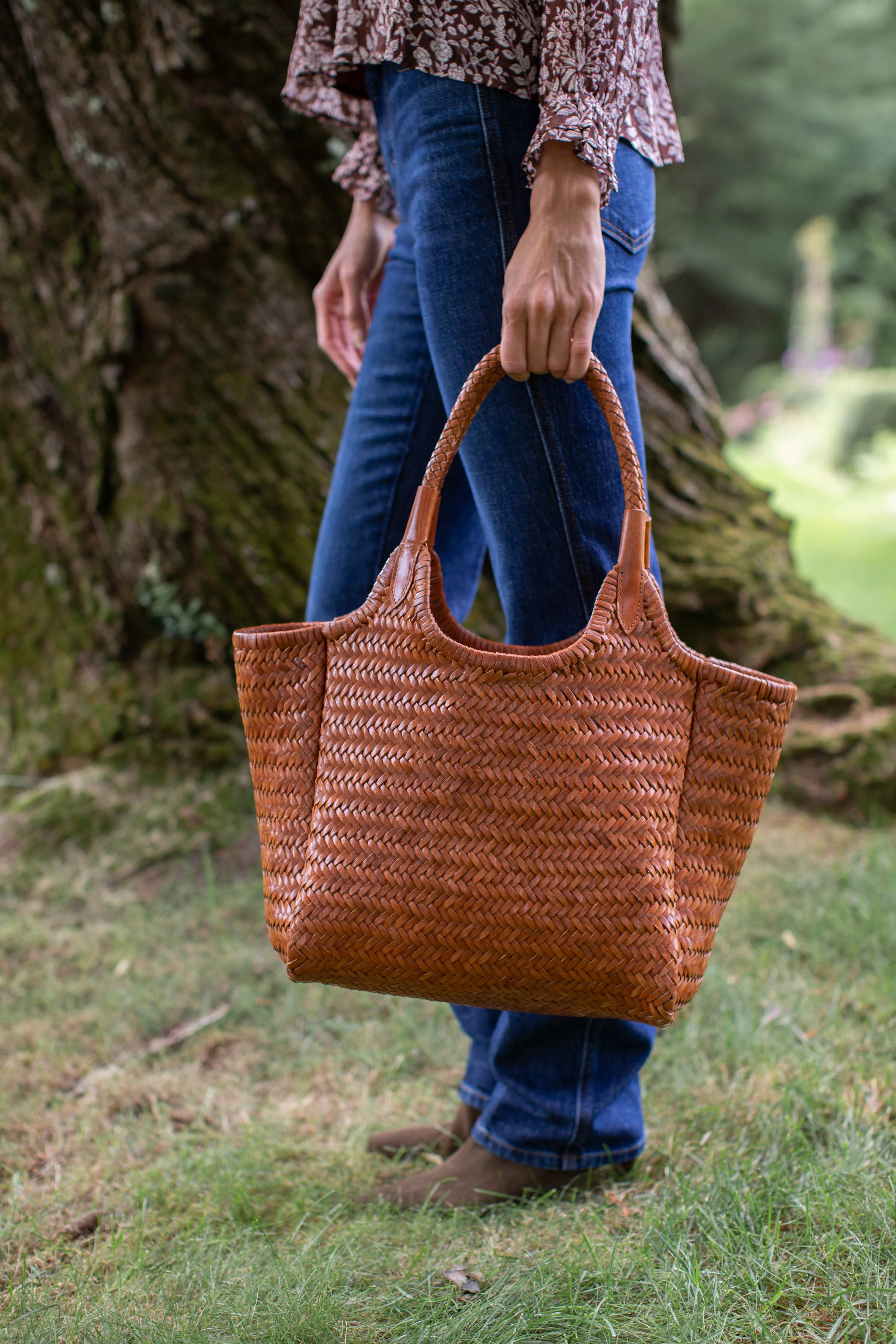 PRE-ORDER Langley Woven Leather Tote - Cognac | Marea