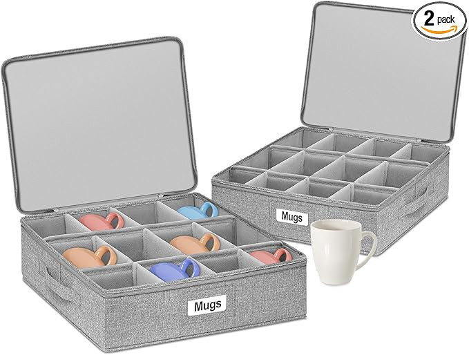 punemi Mug Storage Organizer w/Hard Shell Sides & Bottom, Padded Dividers, 2-Pack Stackable Coffe... | Amazon (US)