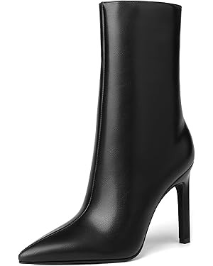 Reitoye Womens Pointed Toe Wide Calf Ankle Booties Stiletto Heel Mid Calf Short Boots | Amazon (US)