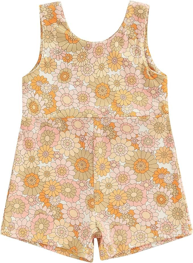 Seyurigaoka Toddler Baby Girl Romper Shorts Playsuit Daisy Rainbow Printed Sleeveless Jumpsuit In... | Amazon (US)