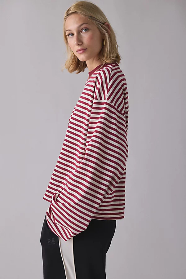 Lioness Bloom Oversized Long Sleeve Top in Wine Stripe, Women's at Urban Outfitters | Urban Outfitters (US and RoW)