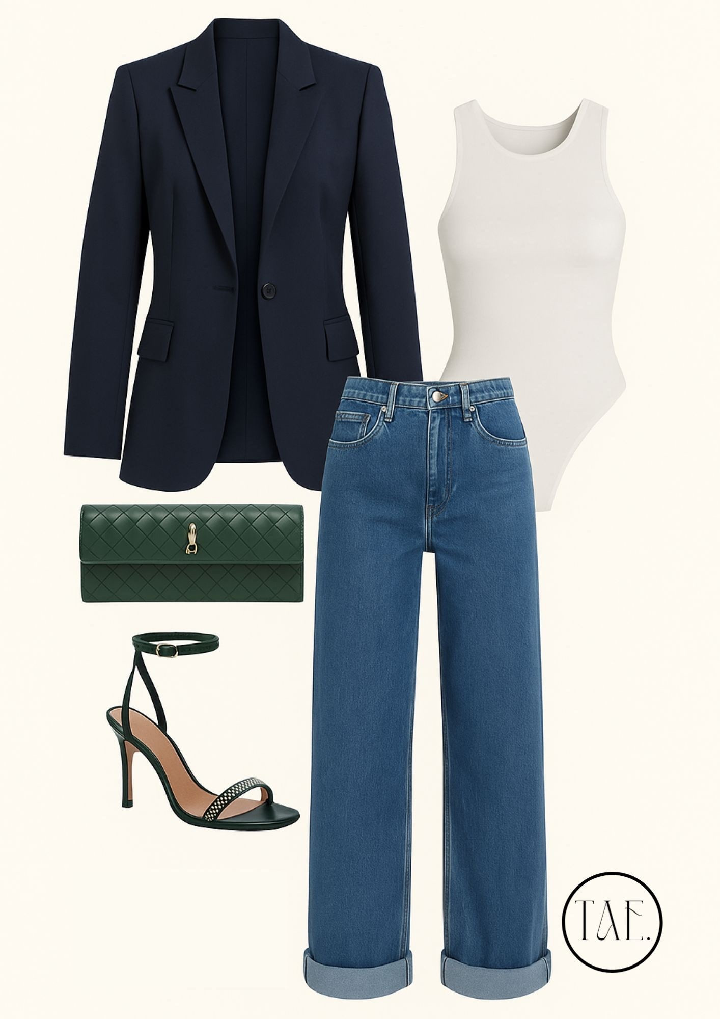 Effortless chic meets modern tailoring ✨ This look is the ultimate blend of casual elegance and refined polish. A sharp navy blazer layers perfectly over a minimal ivory bodysuit, paired with timeless straight-leg denim for a clean, versatile base. Styled with strappy heels and a quilted green clutch, this outfit transitions seamlessly from a workday lunch to evening cocktails.

Perfect for: casual Fridays, city strolls, date nights, or anywhere you want to feel confident + stylish. 💼💚

#ChicStyle #ParisianChic #FallOutfitInspo #ElevatedBasics #ModernStyle #PinterestOutfits #OOTDInspo #StreetStyleLook #FallFashion2025 #LuxuryOnLTK

#LTKStyleTip #LTKSeasonal