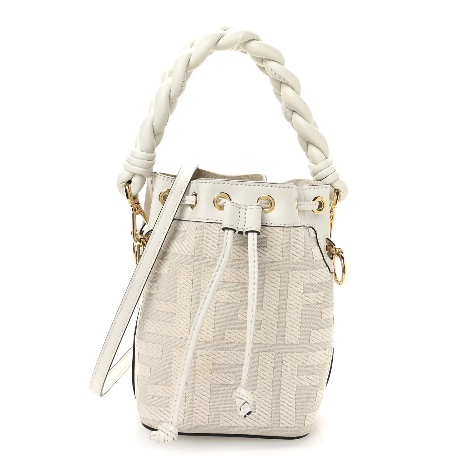 Canvas Nappa F is Fendi FF Embroidered Mini Mon Tresor Bucket Bag White Ice | FASHIONPHILE (US)