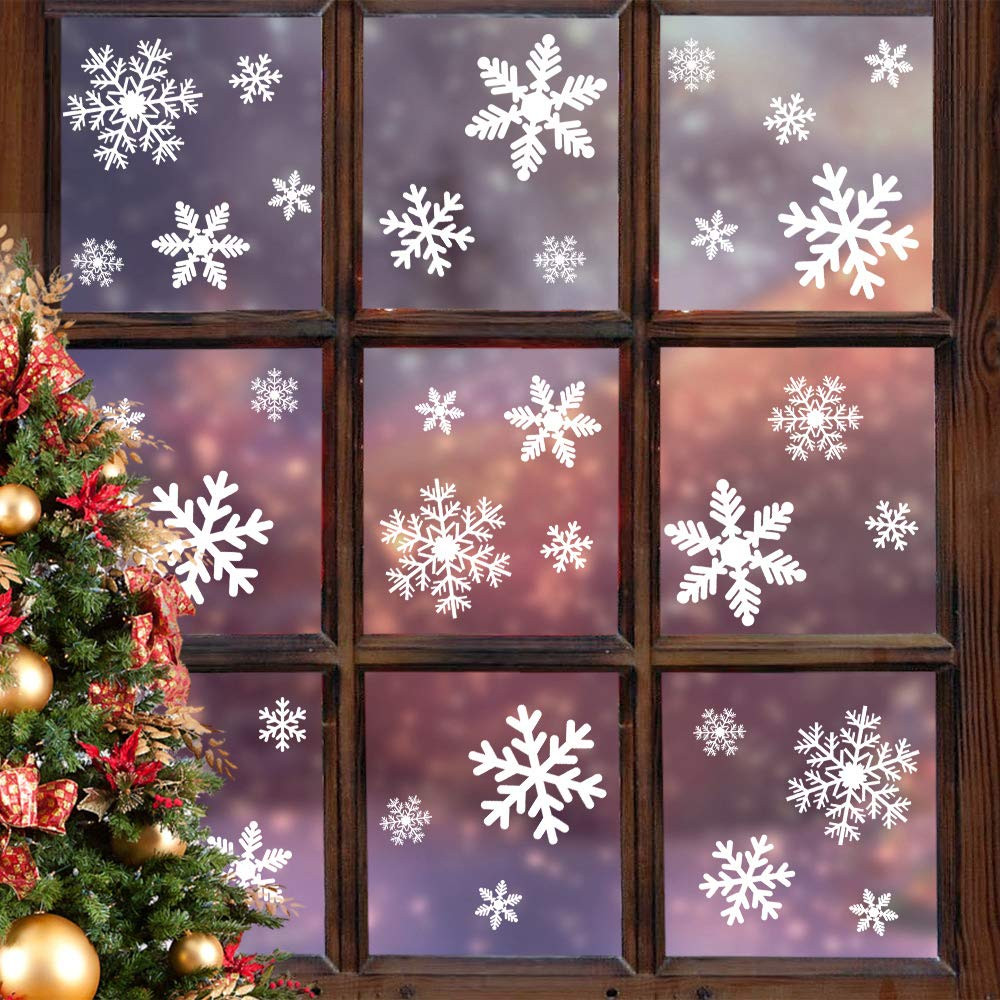 LUDILO 135Pcs Christmas Window Clings Snowflakes Window Decals Static Window Stickers for Christmas  | Amazon (US)