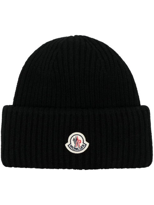 Moncler logo-patch Ribbed Beanie | Black | FARFETCH CA