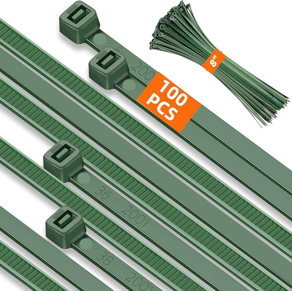 8 Inch PA66 Green Zip Ties, 100 Pcs 3.6mm Wide Heavy Duty Plastic Wire Ties with 42 Lbs, Premium ... | Amazon (US)