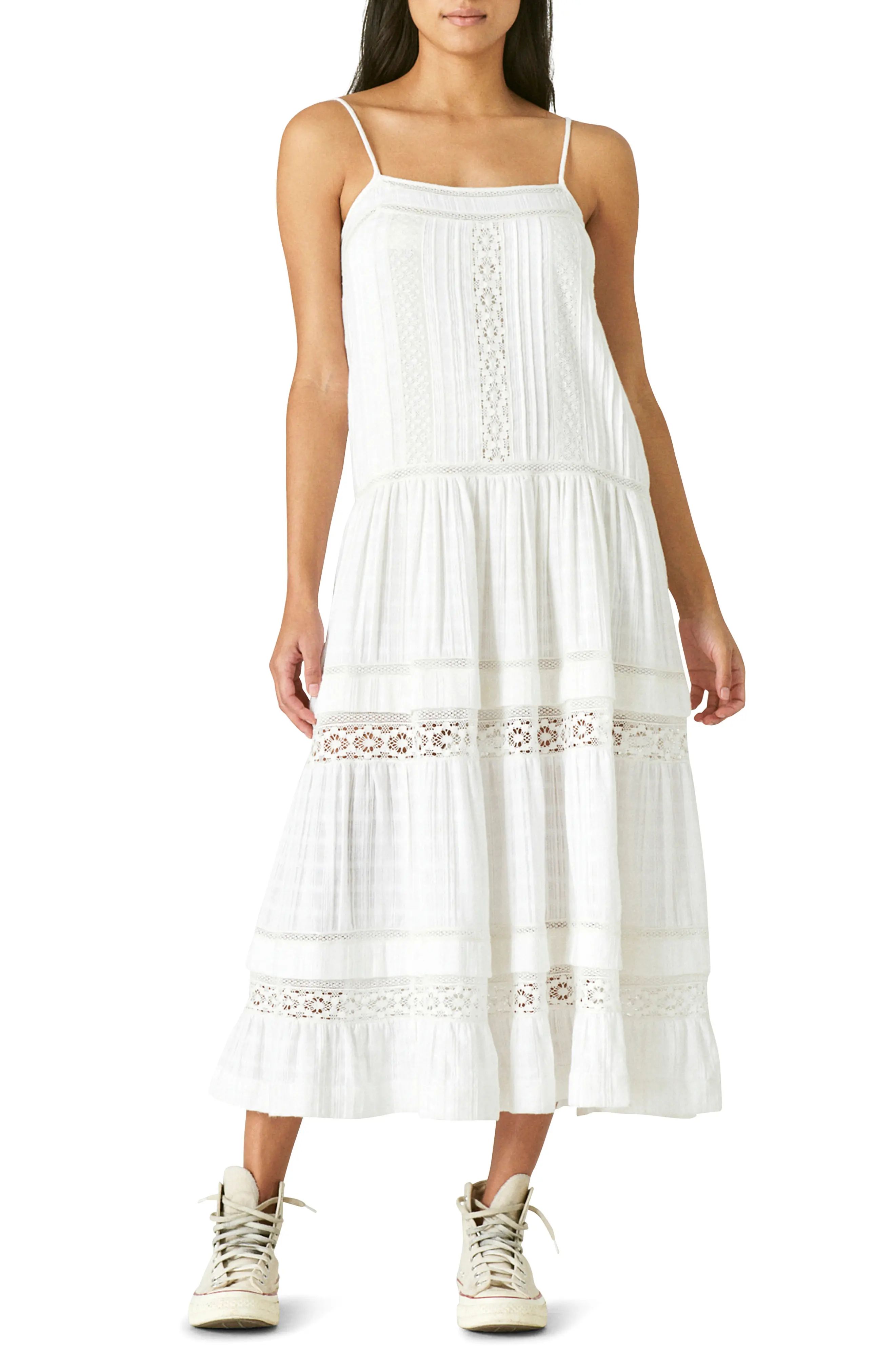 Lucky Brand Lace Sleeveless Midi Dress in White at Nordstrom, Size Small | Nordstrom