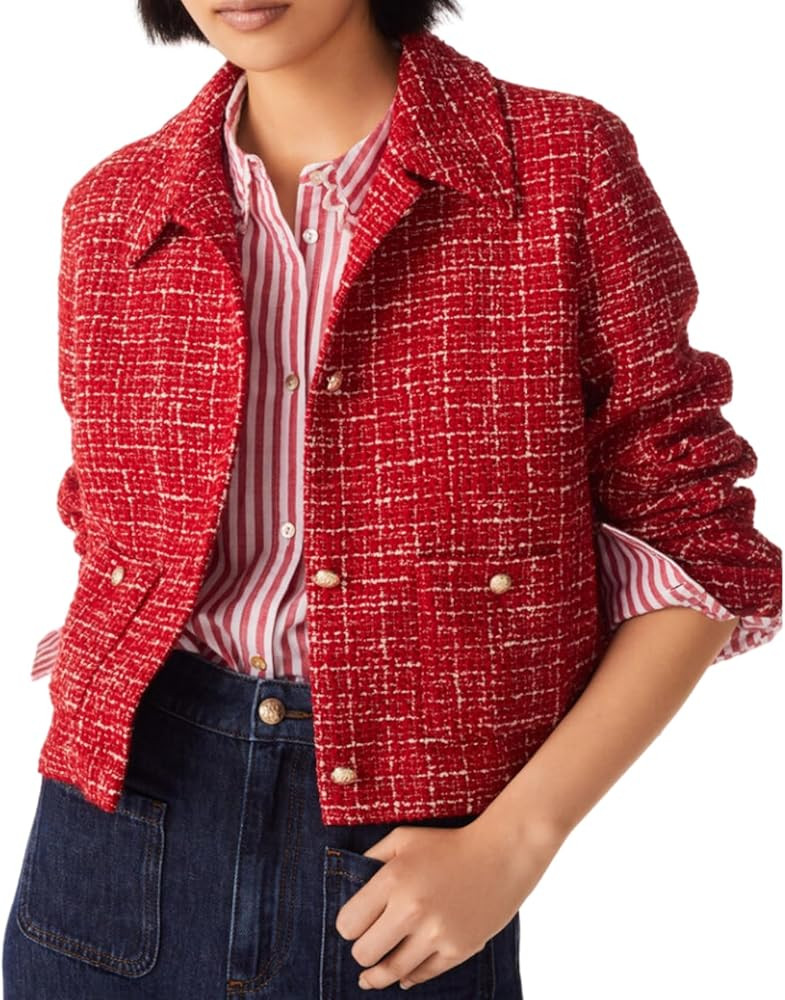 Plaid Tweed Blazer Jacket for Women Lapel Open Front Slim Cropped Blazers Office Work Coats | Amazon (US)