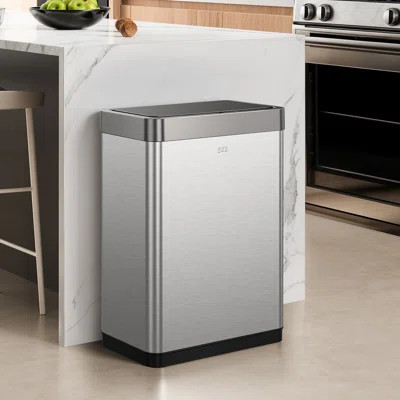 EKO Mirage-X Motion Sensor Trash Can, 12.4 Gallon/47L Brushed Stainless Steel Finish, Fingerprint Resistant Trash Bin for Effortless Waste Disposal | Wayfair North America