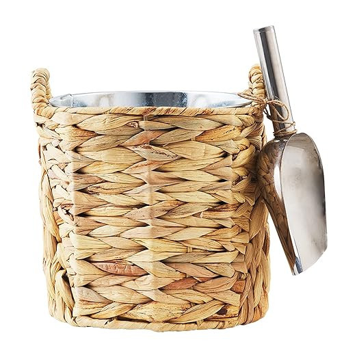 Mud Pie Water Hyacinth Ice Bucket Set, Bucket 8.5" x 7.5" Dia | Scoop 8.75" | Amazon (US)