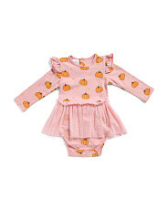 Infant Girls Pumpkin Print Bodysuit With Tulle Waist | Marshalls
